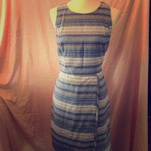 Blue faux wrap skirt dress